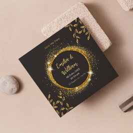 Invitación La moderna boda floral de oro y negro salva la fec