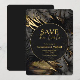 Invitación La moderna boda tropical de oro negro salva la fec