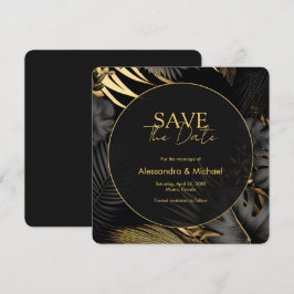 Invitación La moderna boda tropical de oro negro salva la fec