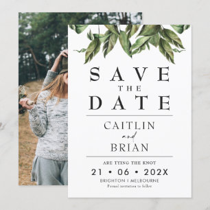 Invitación La moderna Boda Verde Oscura Guarda La Fecha