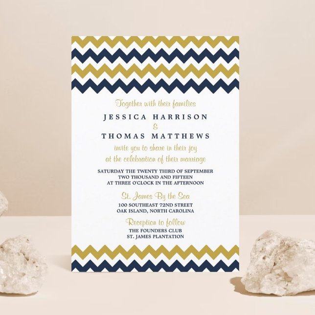 Invitación La moderna colección de Bodas Chevron - Marina y O (Subido por el creador)