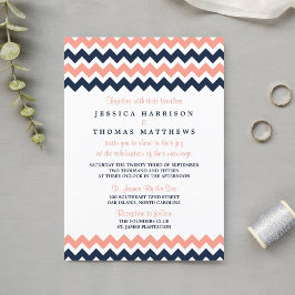 Invitación La moderna colección de Bodas Chevron - rosa y mar