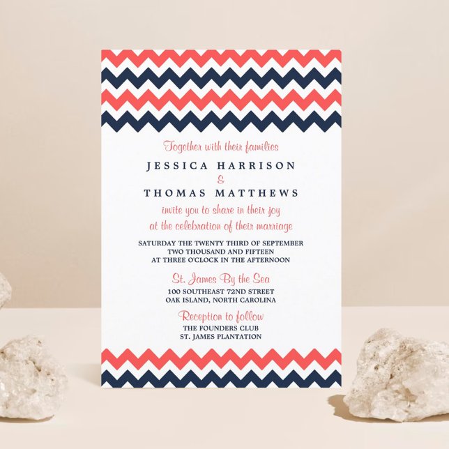 Invitación La moderna colección de Bodas de Chevron Navy & Co (Subido por el creador)