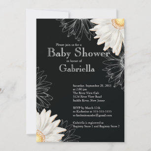 Invitación La moderna Gerbera blanca y negra Daisy Baby Showe
