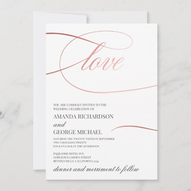 Invitación La moderna moda rosa caligrafía dorada elegante bo (Anverso)