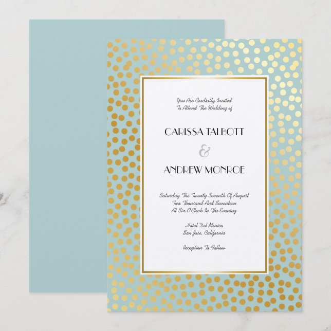Invitación La moderna polca de confetti pega la menta y el or (Anverso / Reverso)