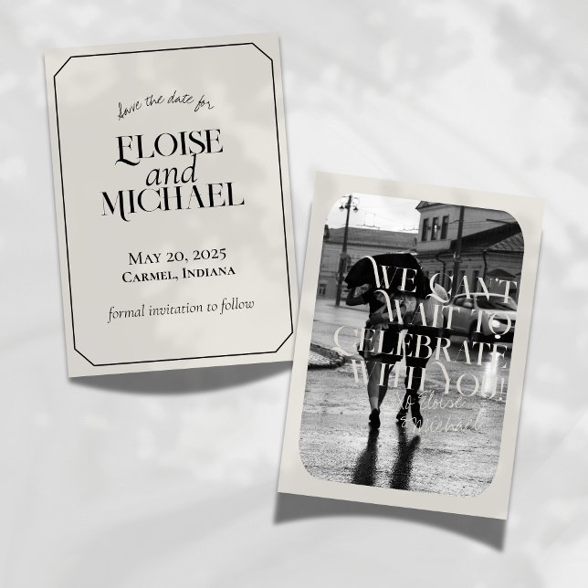 Invitación La moderna tipografía de dinero antiguo casamiento (Announce your special day with this Modern Save the Date Card featuring bold arched typography and a)