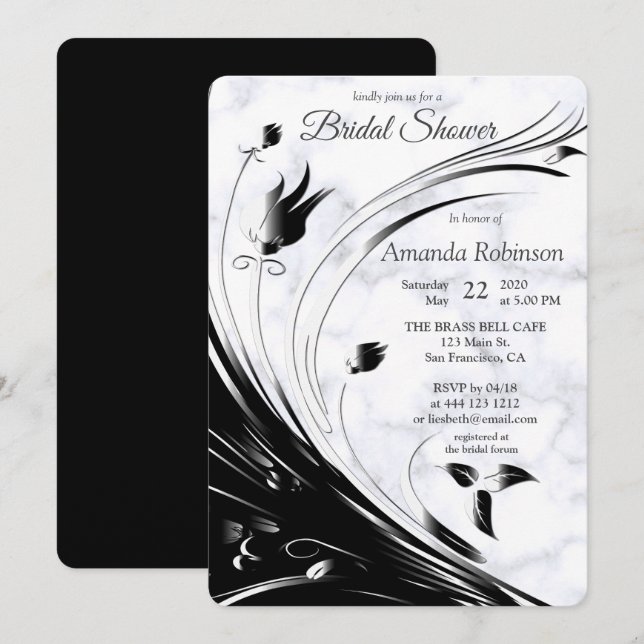 Invitación La moderna y elegante silueta negra en la mármol b (Anverso / Reverso)