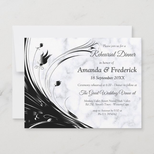 Invitación La moderna y elegante silueta negra en la mármol b (Anverso)
