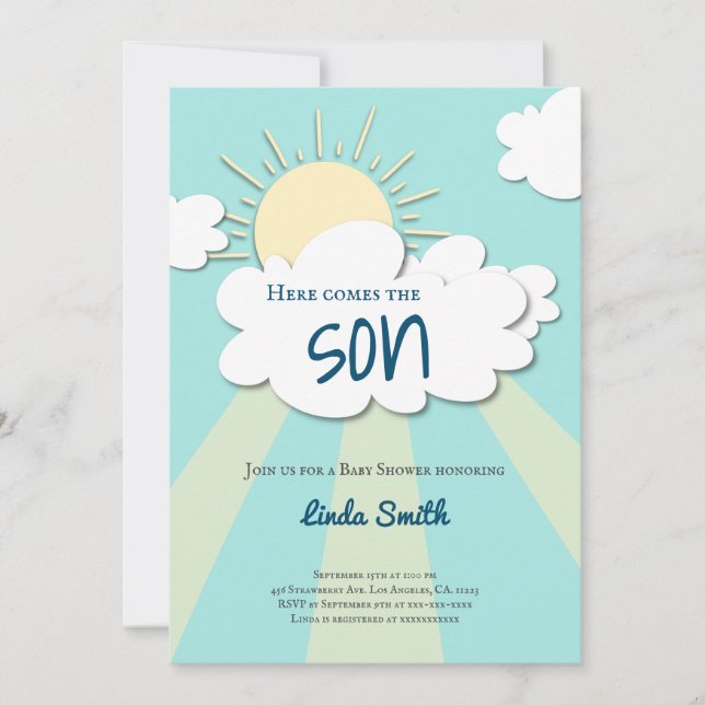 Invitación La modernidad llega al Baby Shower del niño (Anverso)
