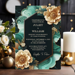 Invitación La Monstera De Mármol Verde Esmeralda Y Boda De Or