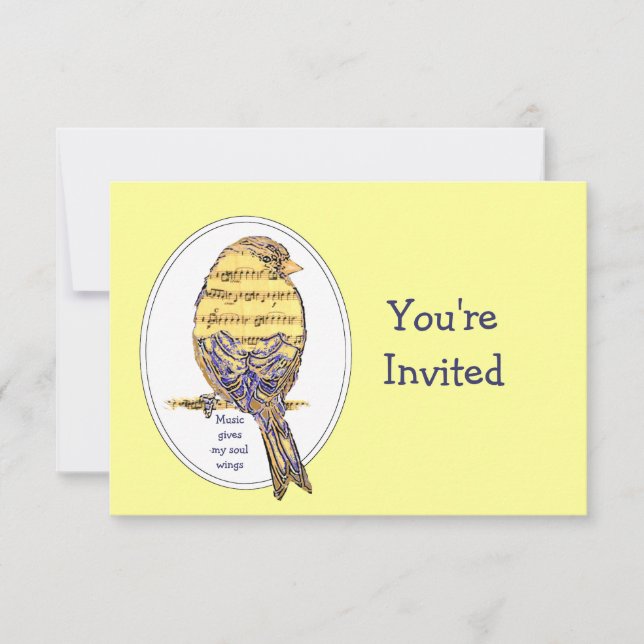 Invitación La música me da alas de alma Cita Ave Cumpleaños (Anverso)