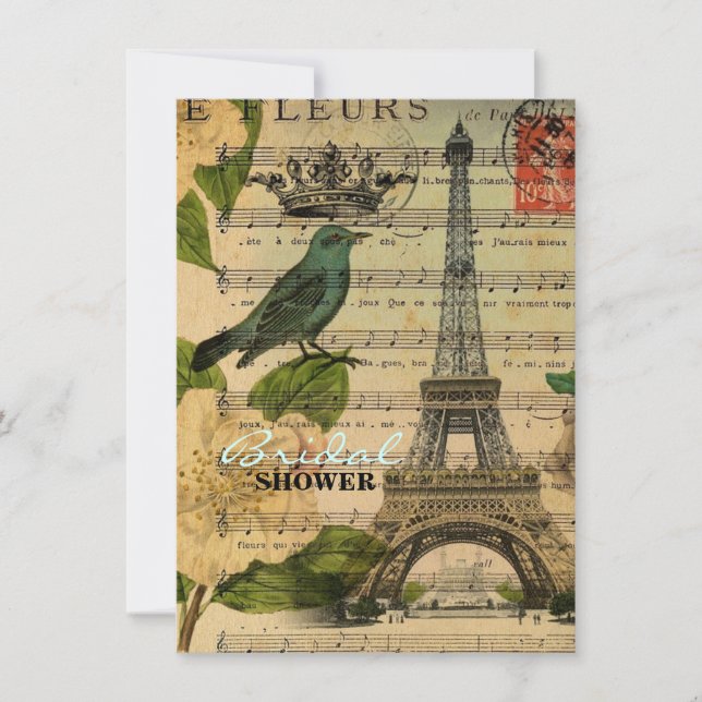 Invitación la música observa la torre Eiffel botánica (Anverso)