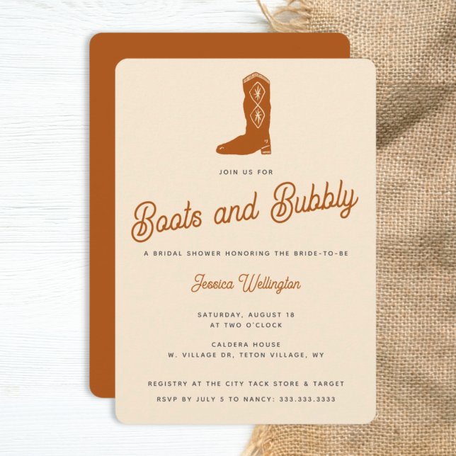 Invitación La Naranja moderna Cowgirl Boots Bubbly Bridal Sho (Subido por el creador)