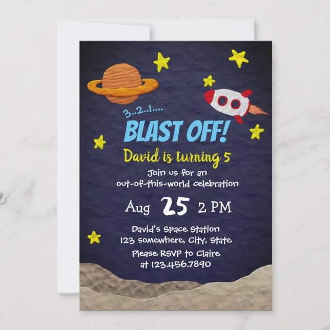 Invitación La nave de Rocket de la fiesta de cumpleaños del (Anverso)