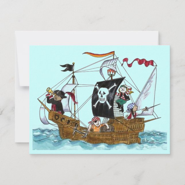 INVITACIÓN LA NAVE DEL TEMA DEL FIESTA DE LOS PIRATAS NAVEGA (Anverso)