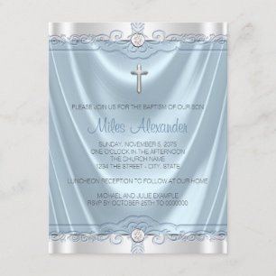 Invitación La Navidad del Bautismo Azul y Plata