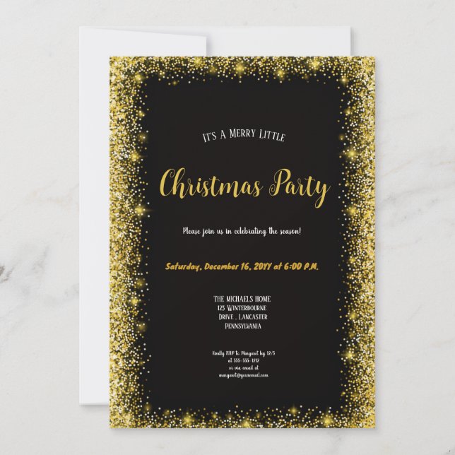 Invitación  la navidad dorada y negra más moderna  (Anverso)
