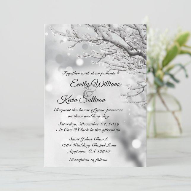 Invitación La nieve esparcido y la boda helada de invierno (Anverso de pie)