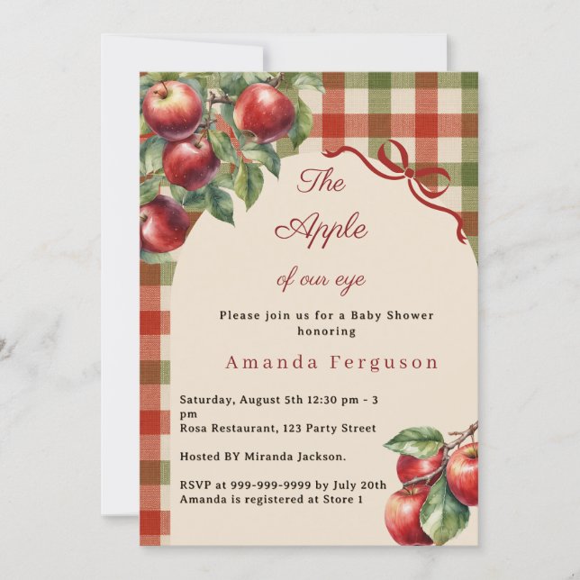 Invitación La niña de gingham rojo, la niña de nuestros ojos, (Anverso)