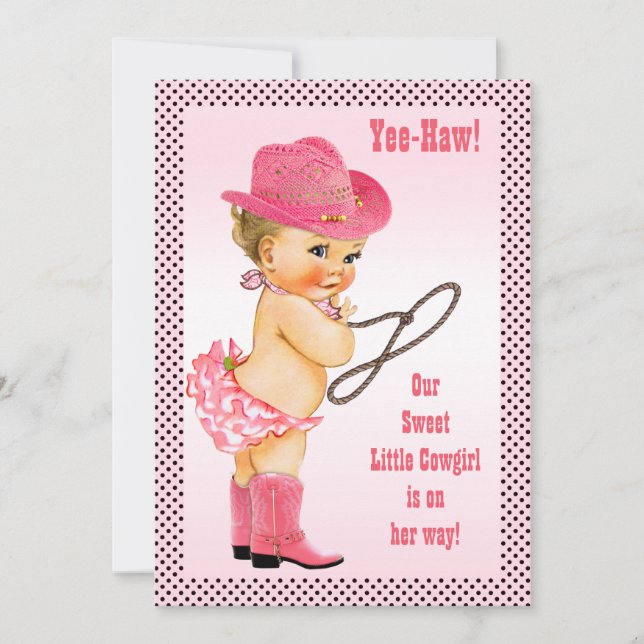 Invitación La niña pequeña rosa Polka Dots Baby Shower (Anverso)