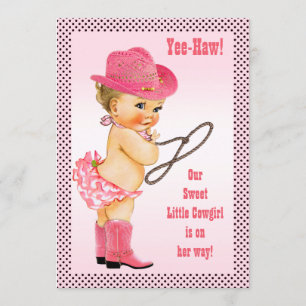 Invitación La niña pequeña rosa Polka Dots Baby Shower