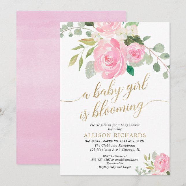 Invitación La niña primaveral está floreciendo una ducha de c (Anverso / Reverso)