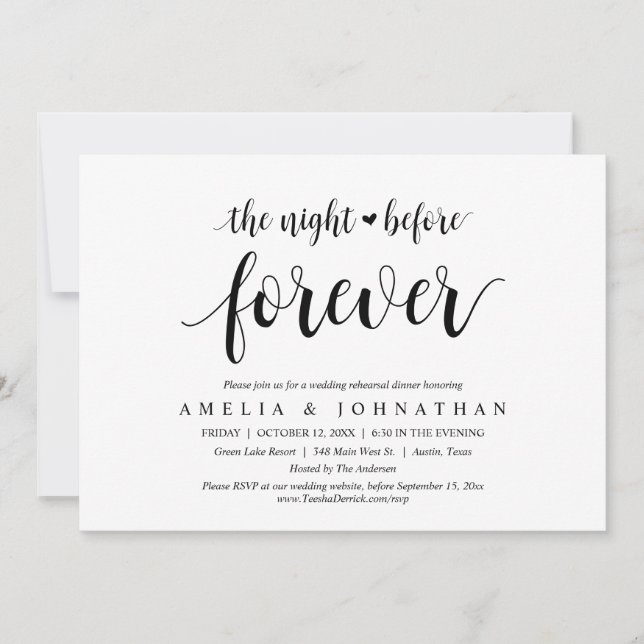Invitación La noche anterior a la cena, ensayo Boda (Anverso)