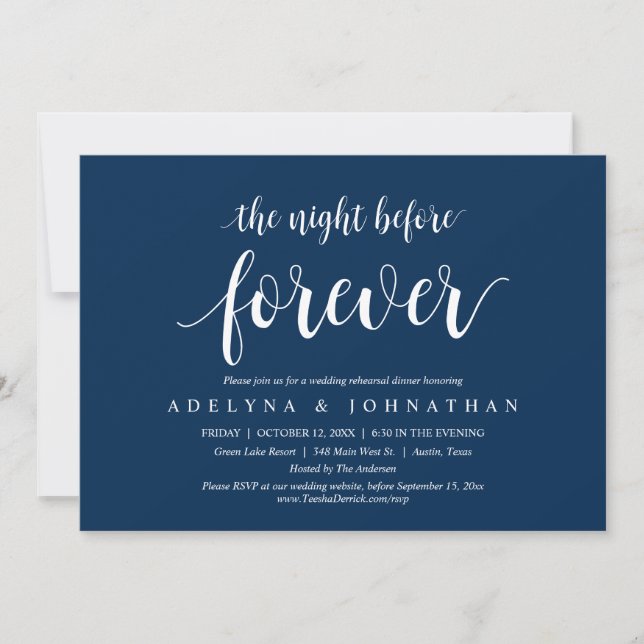 Invitación La noche anterior a la cena, ensayo Boda (Anverso)