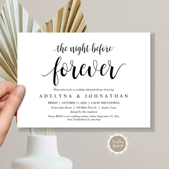 Invitación La noche anterior a la cena, ensayo Boda (The Night Before Forever, Wedding Rehearsal Dinner and Party Invitation Card, Printed and File.)