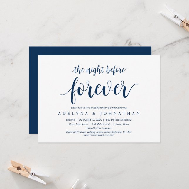 Invitación La noche anterior a la cena, ensayo Boda (Anverso/Reverso In Situ)