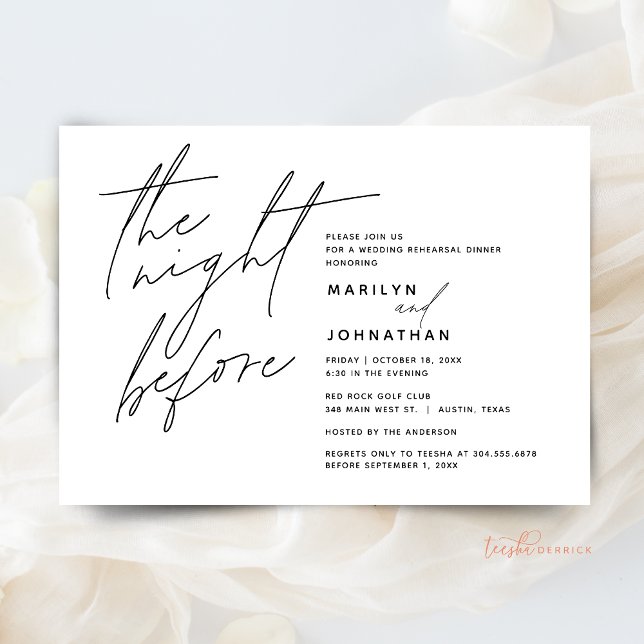 Invitación La noche anterior al ensayo Boda Fiesta de la cena (The Night Before Wedding Rehearsal Dinner Party Invitation CARD, Modern minimal, downloadable)