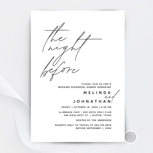 Invitación La noche anterior al ensayo Boda Fiesta de la cena (The Night Before, Wedding Rehearsal Dinner  Invitation Card, in Modern Classy, Digital Download)