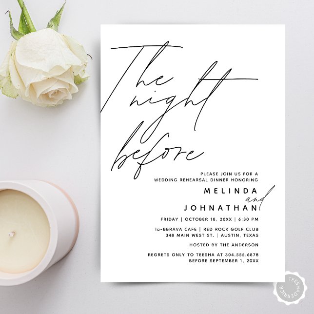 Invitación La noche anterior al ensayo Boda Fiesta de la cena (The Night Before, Wedding Rehearsal Dinner Party Invitation Card, in Modern Minimal Design)