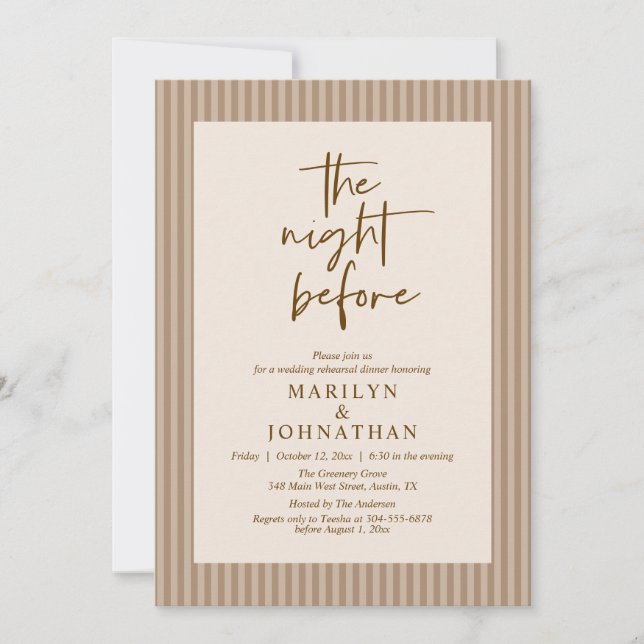 Invitación La noche anterior al ensayo clásico del Boda neutr (Anverso)