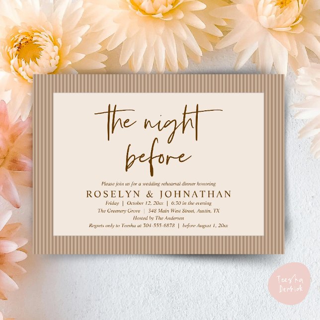 Invitación La noche anterior al ensayo clásico del Boda neutr (The Night Before Classic Neutral Wedding Rehearsal Invitation card PDF Earthy Brown)