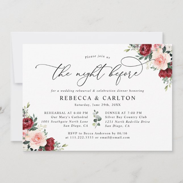 Invitación La noche anterior al ensayo de Boda floral (Anverso)