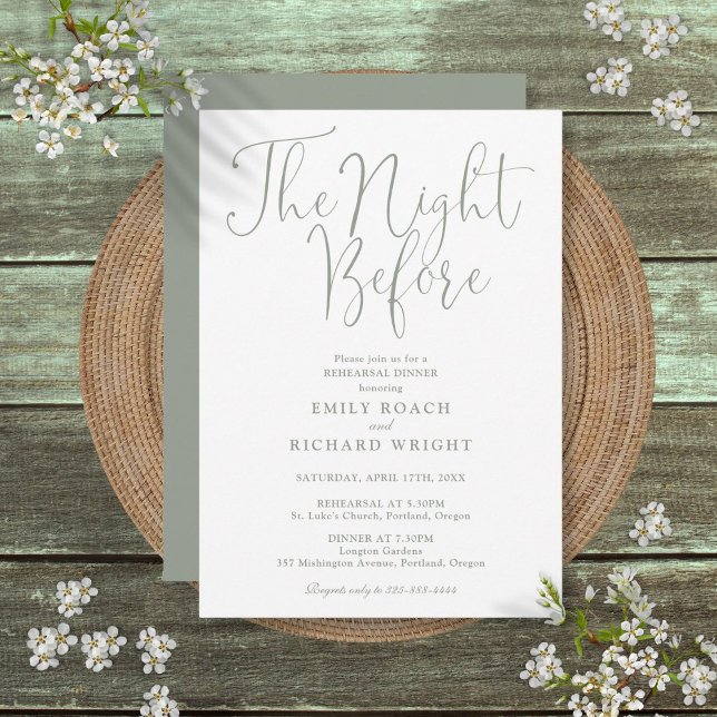 Invitación La noche anterior al ensayo de la cena Sage Green (The Night Before Rehearsal Dinner Sage Green Invitation)