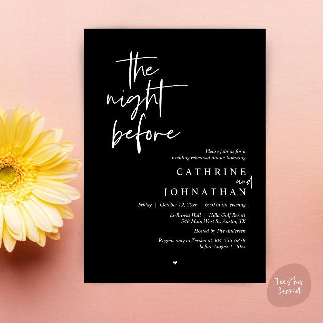 Invitación La noche anterior, Boda Ensayo Cena (The night before, Modern Wedding Rehearsal Dinner Invitation Card, PDF, in Classy Black)