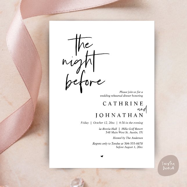 Invitación La noche anterior, Boda Ensayo Cena (The night before, Modern Wedding Rehearsal Dinner Invitation Card, PDF, in Black and White)