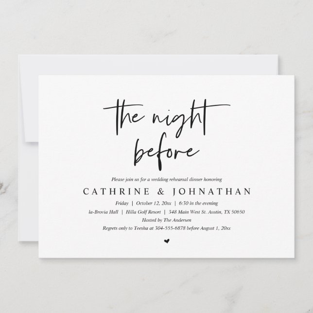 Invitación La noche anterior, Boda Ensayo Cena (Anverso)