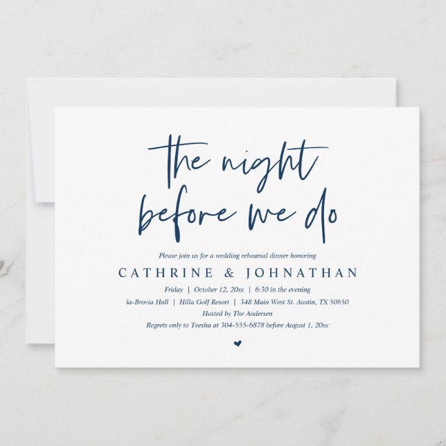 Invitación La noche anterior, Boda Ensayo Cena I (Anverso)