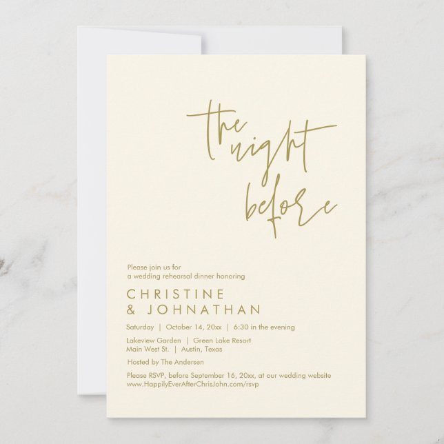 Invitación La noche anterior, Boda ensayó la cena (Anverso)