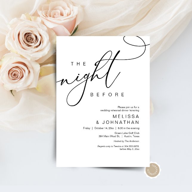 Invitación La noche anterior, Boda ensayó la cena (The Night Before, Wedding Rehearsal Dinner Invitation Card, Modern romantic theme, Digital download)