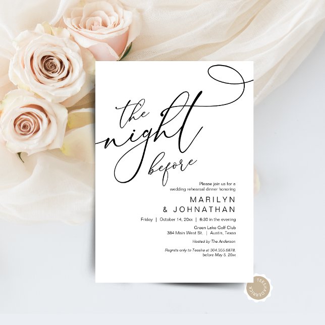Invitación La noche anterior, Boda ensayó la cena (The Night Before, Wedding Rehearsal Dinner Invitation Card, Digital Download, Modern Romantic Design)