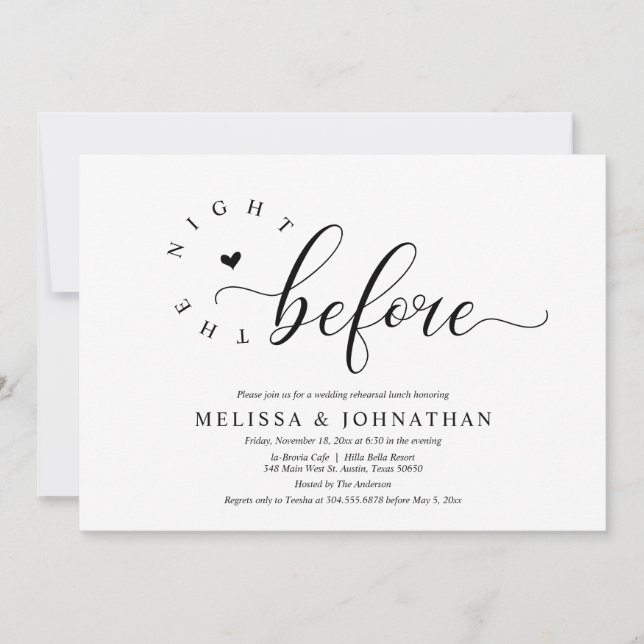 Invitación La noche anterior, Boda ensayó la cena (Anverso)