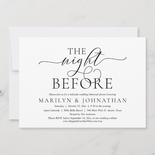 Invitación La noche anterior, Boda ensayó la cena (Anverso)