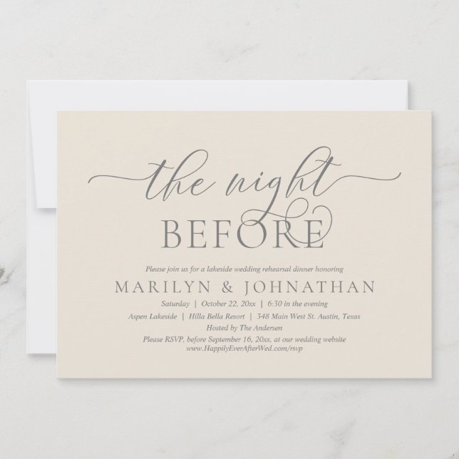 Invitación La noche anterior, Boda ensayó la cena (Anverso)