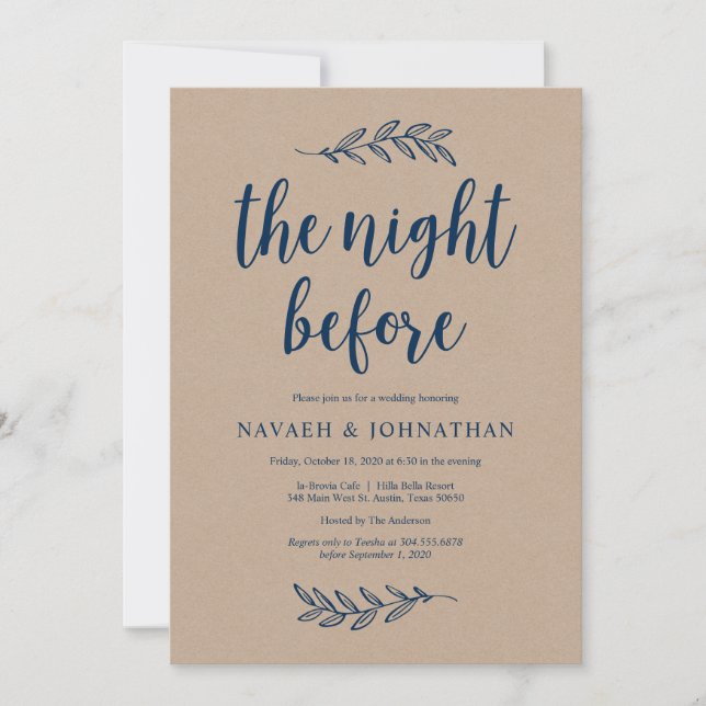 Invitación La noche anterior, cena de ensayo de Navy Blue Kra (Anverso)