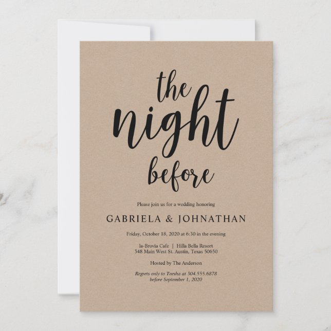 Invitación La noche anterior, cena de ensayo rustica Boda (Anverso)